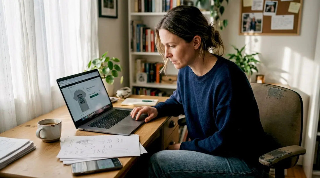 Person ordering custom prints from home office