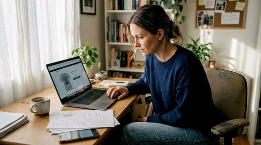 Person ordering custom prints from home office