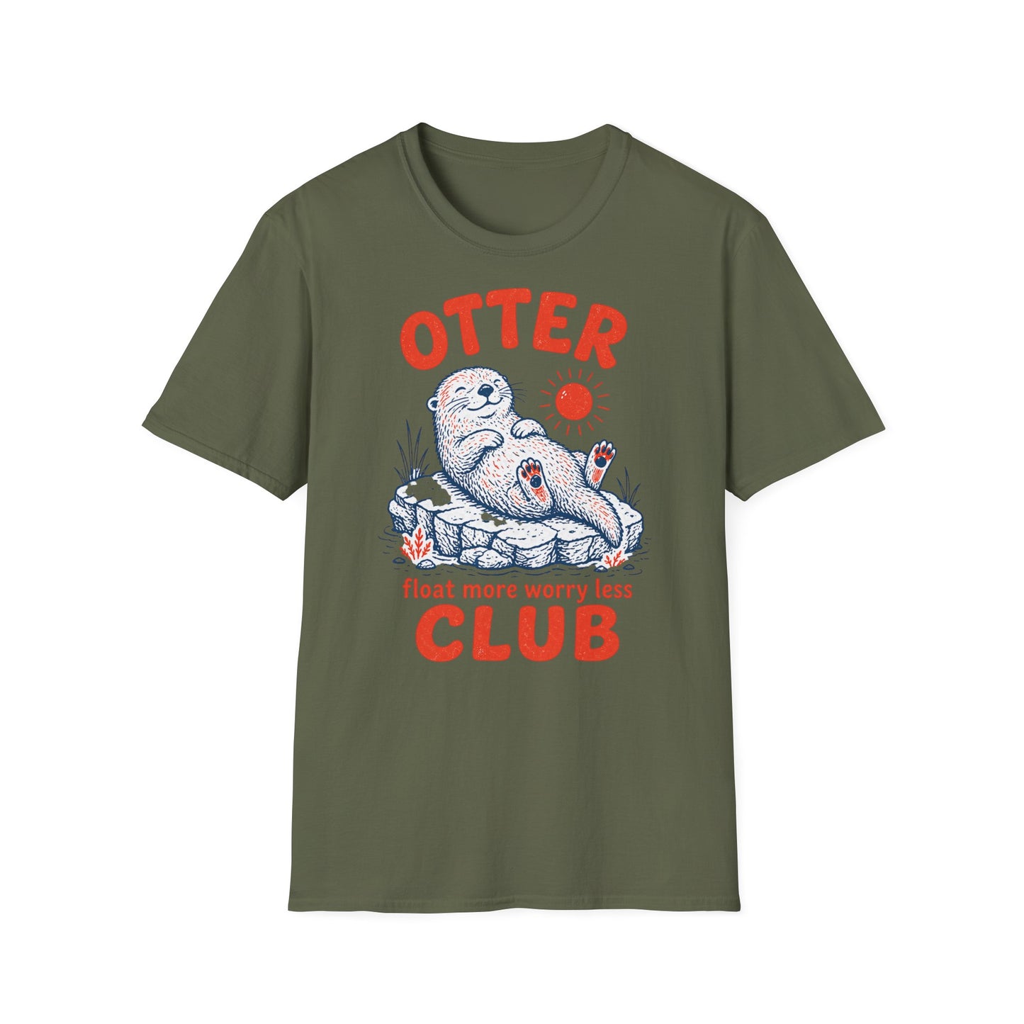 Green t-shirt with an otter graphic and text on a white background