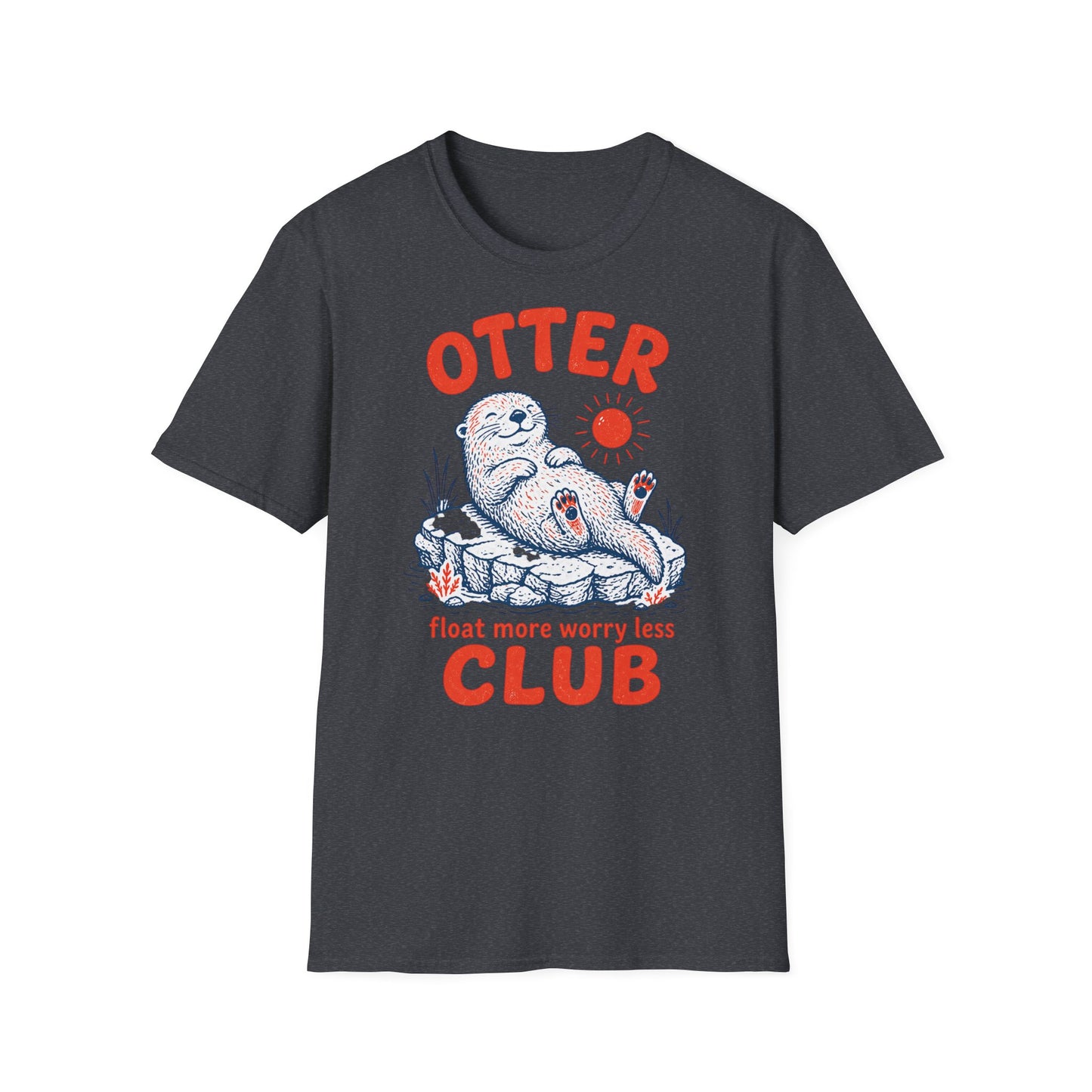 Dark gray t-shirt with an otter graphic and text on a white background