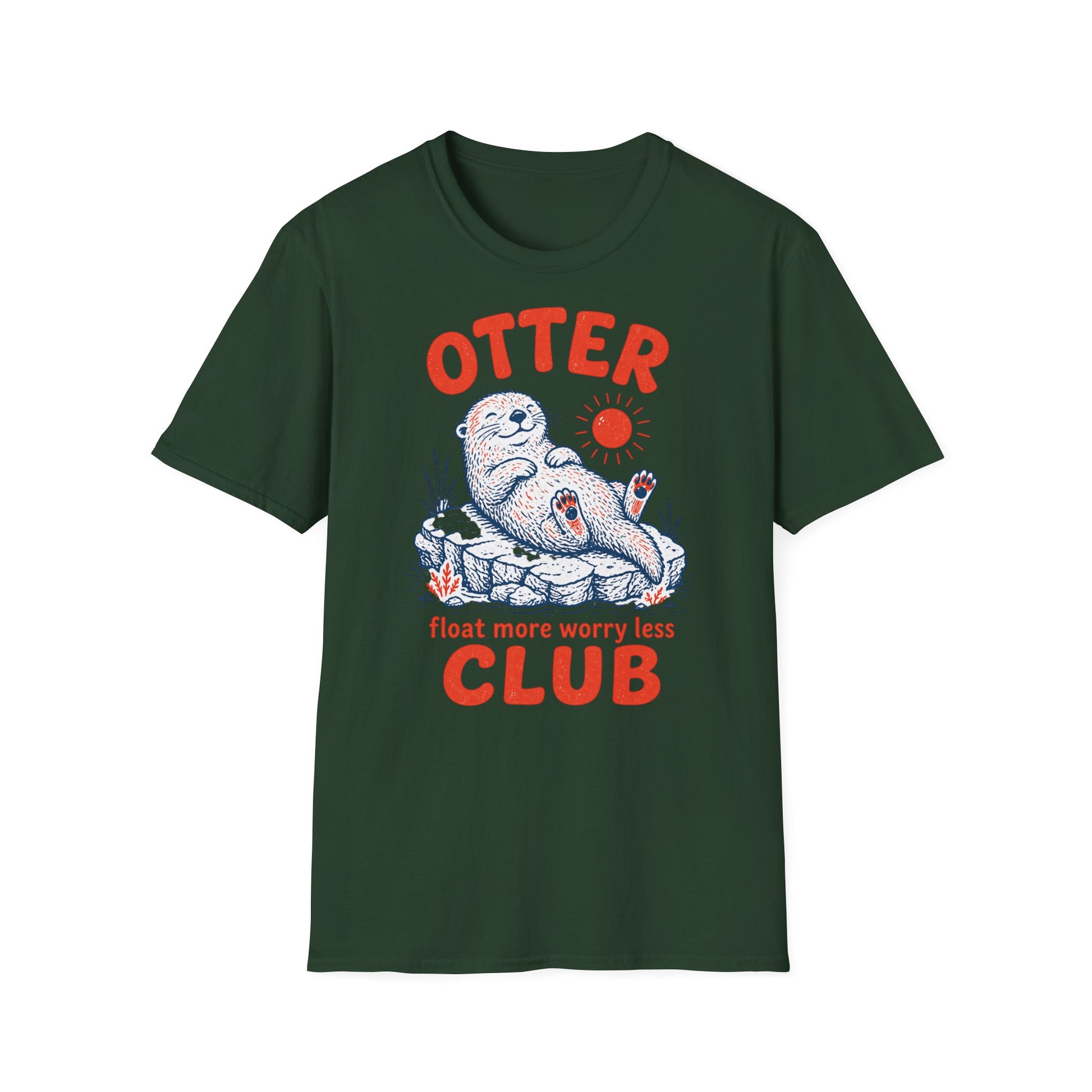 Black t-shirt with an otter graphic and text on a white background