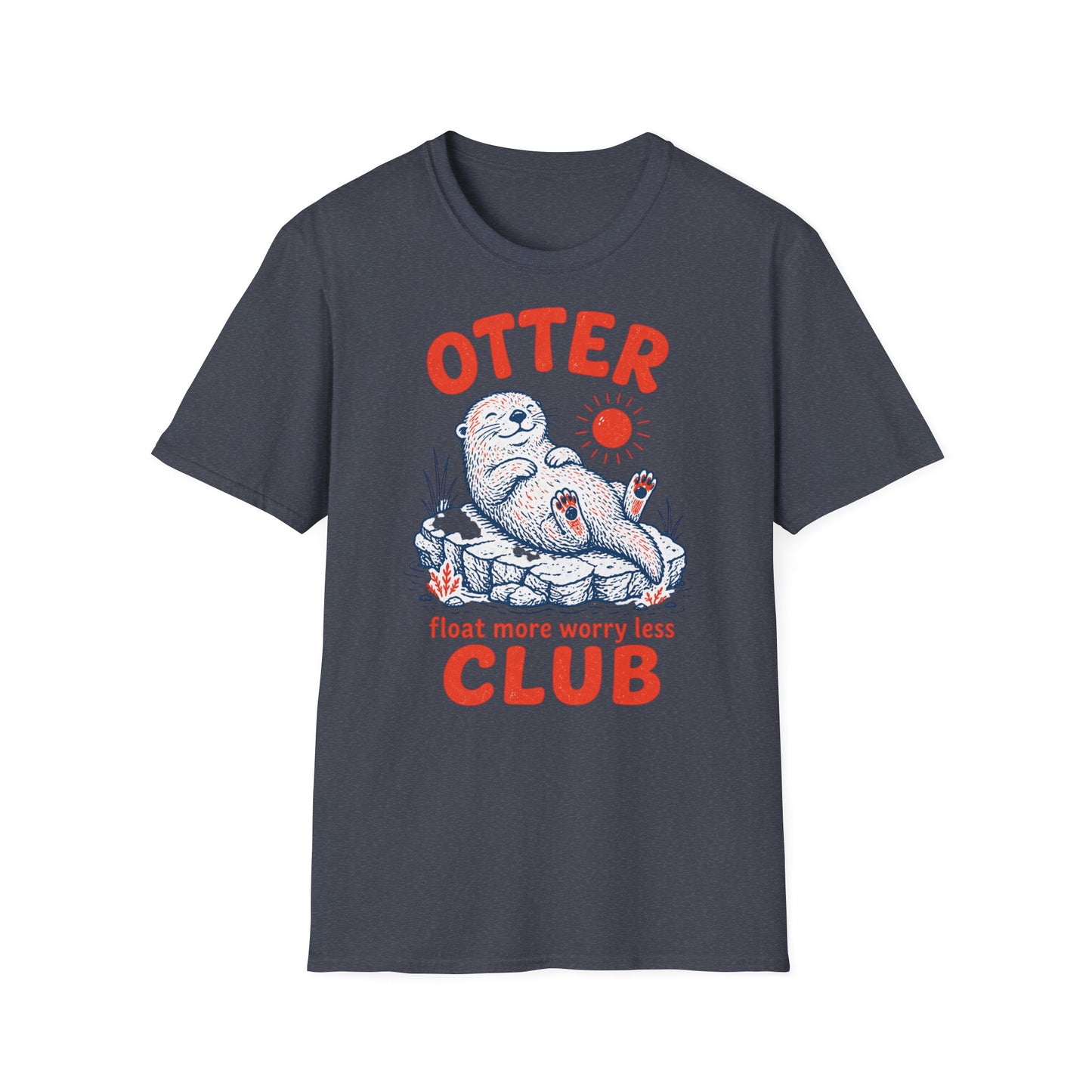 Gray t-shirt with an otter graphic and text on a white background