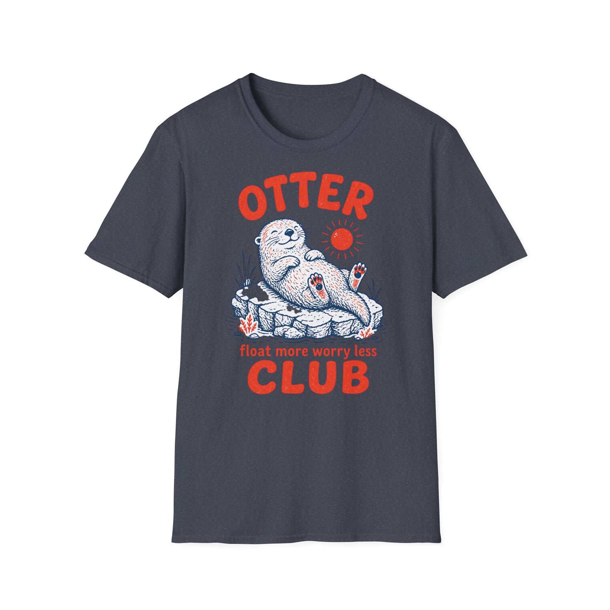 Gray t-shirt with an otter graphic and text on a white background