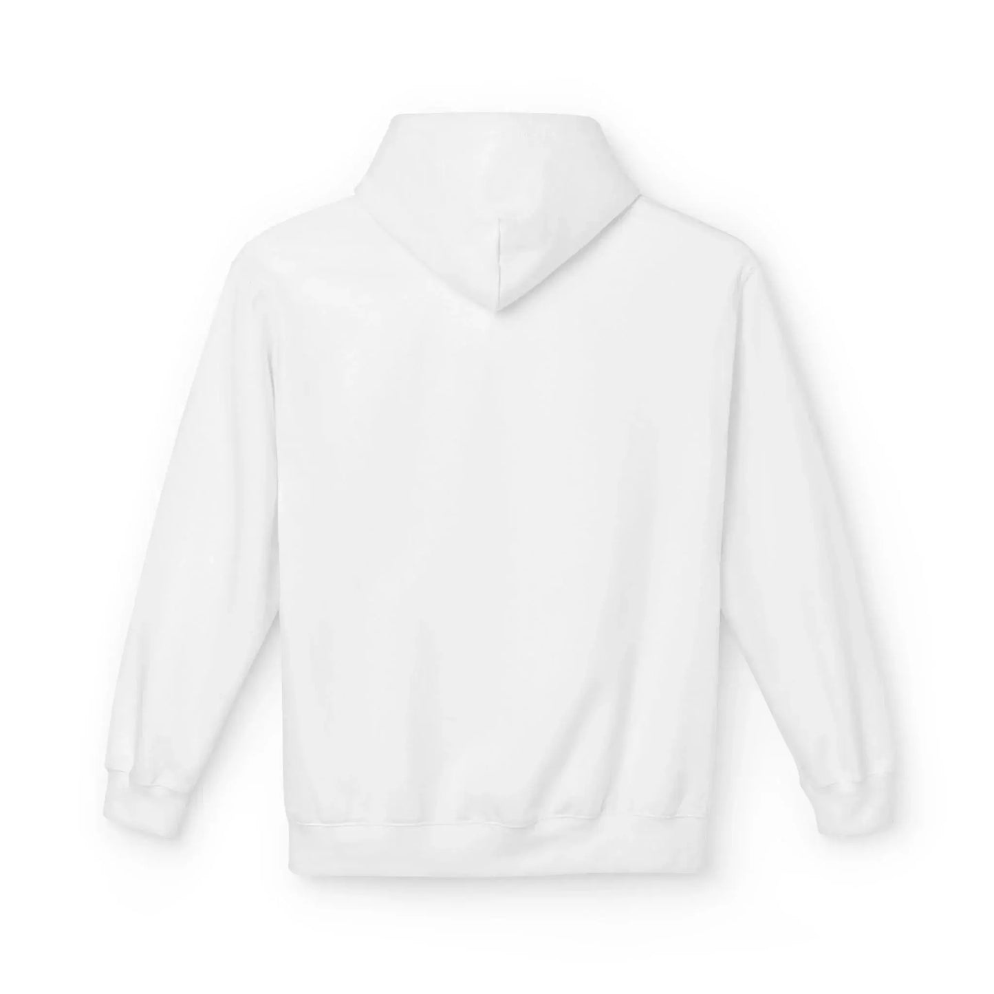 Back view of a plain white hoodie, ideal for custom printing or personal design.