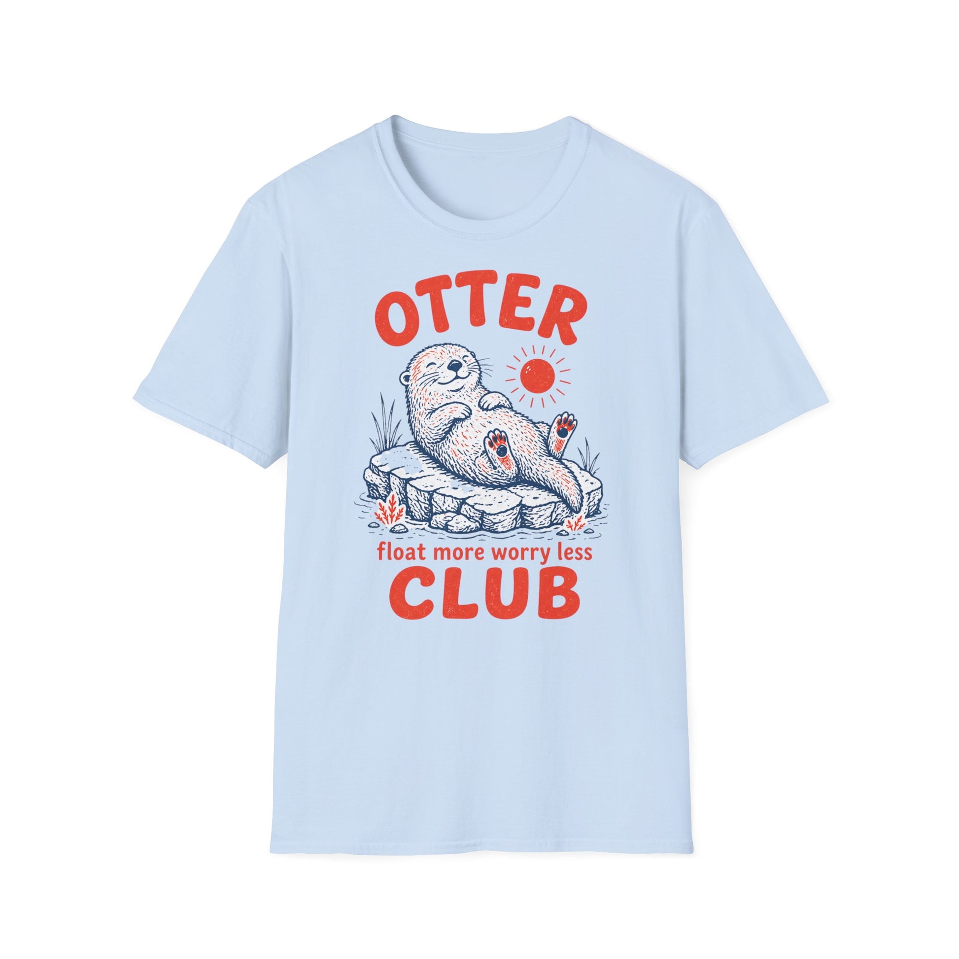 Light blue t-shirt with an otter graphic and text on a white background