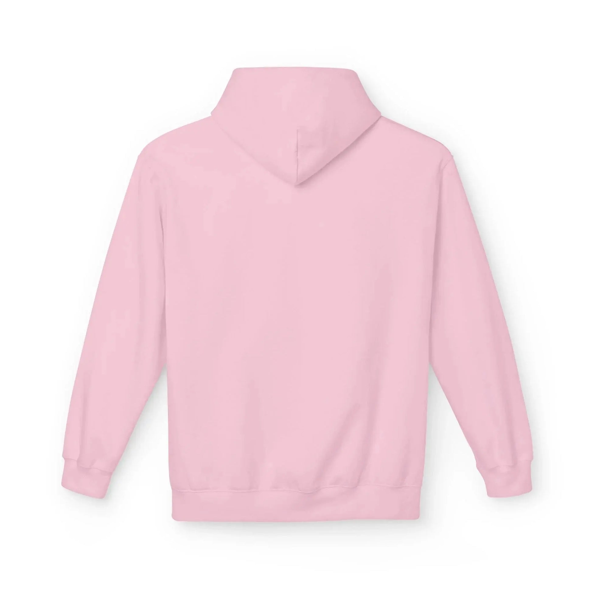 plain light pink hoodie, back view, blank for custom printing
