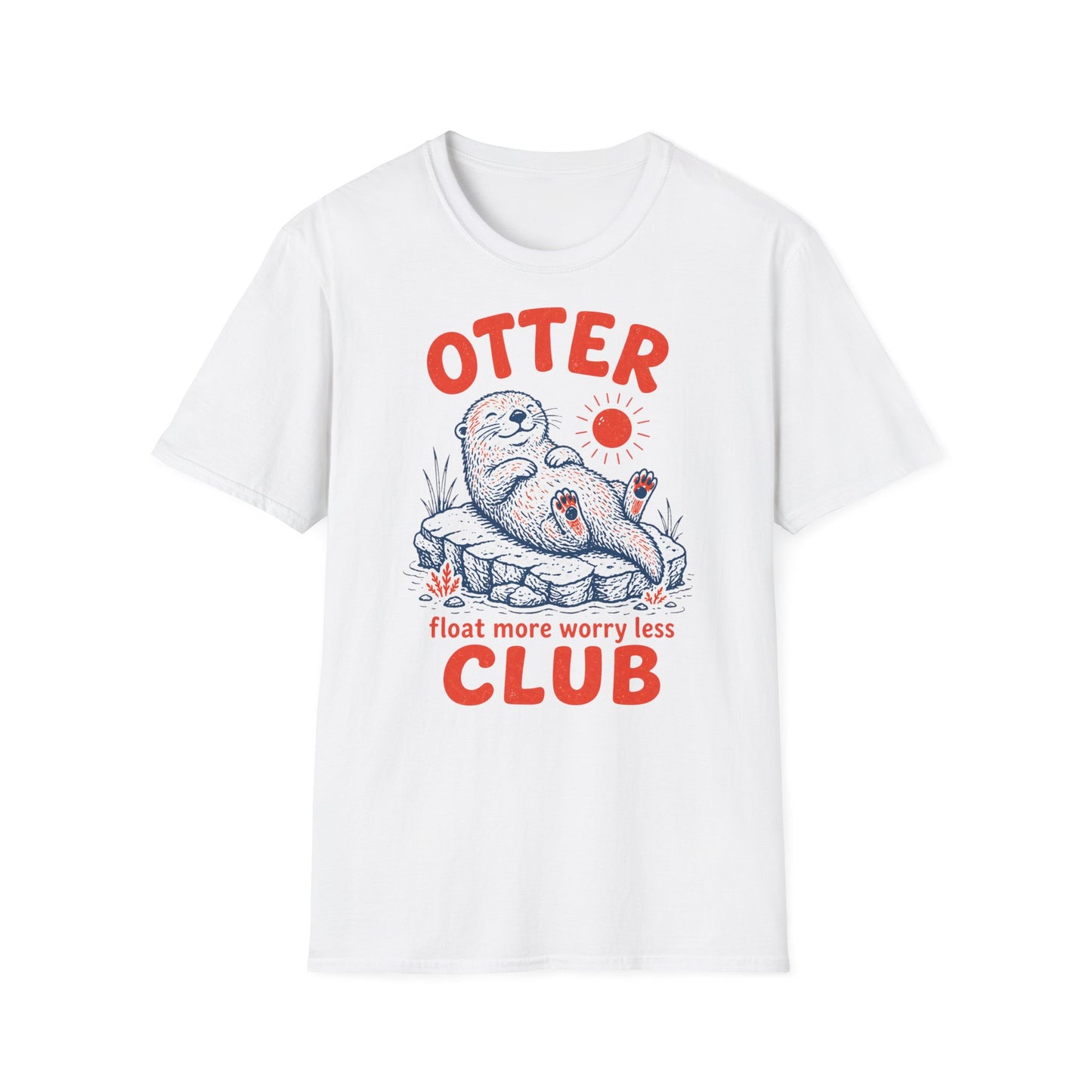 חולצה עם הדפס צבעוני של לוטרה נחה על סלע Otter Club בעיצוב אלרון פרינט – הדפסה על חולצות מקצועית.