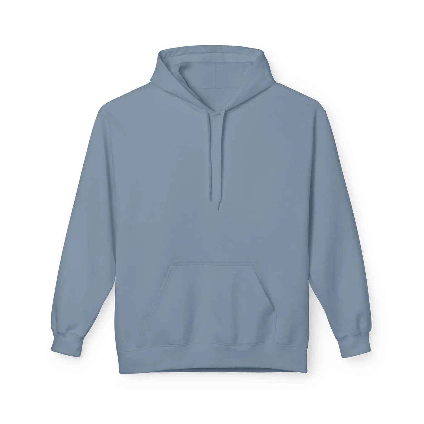 Light blue blank hoodie with drawstrings and front pocket on white background