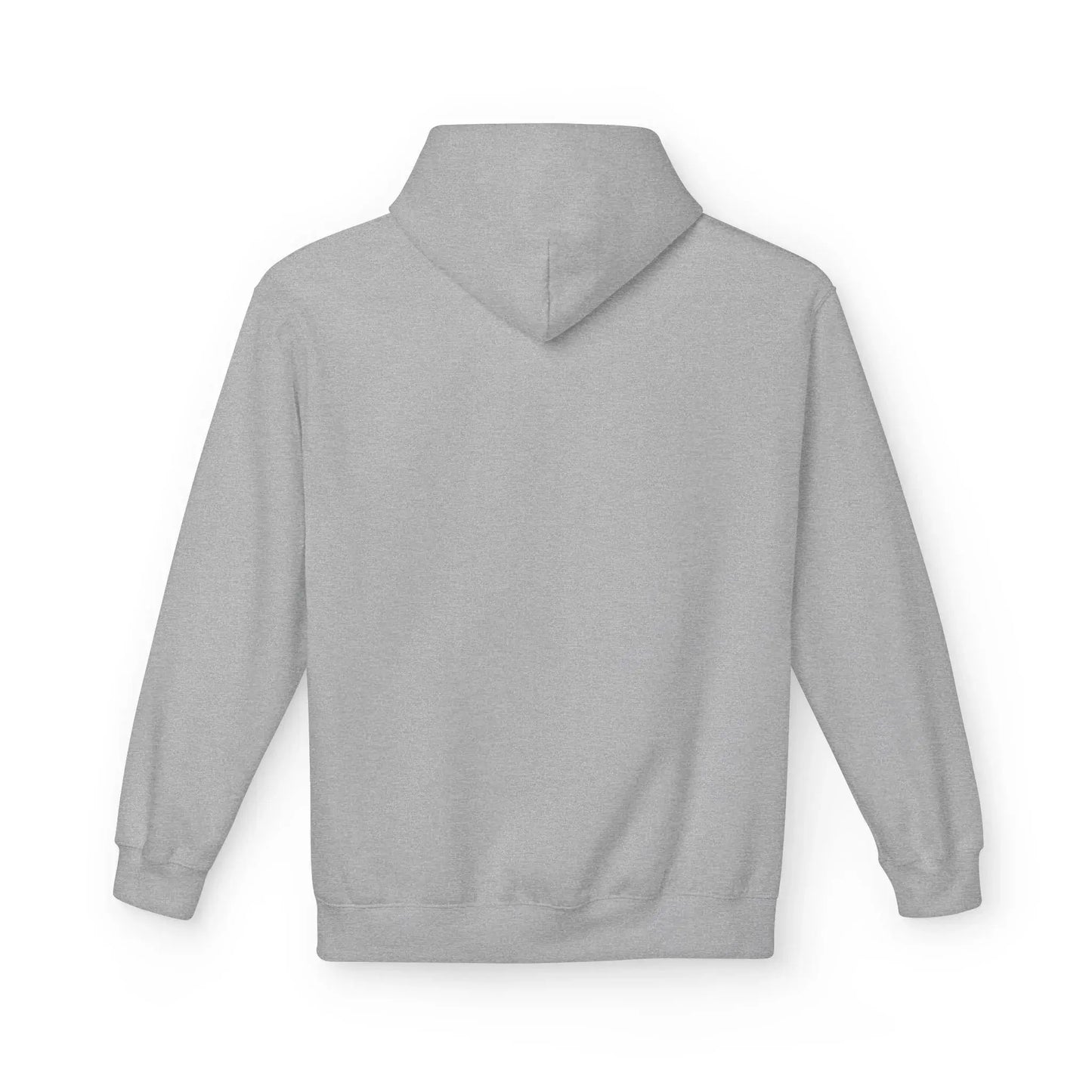 Back view of plain light gray hoodie for custom printing